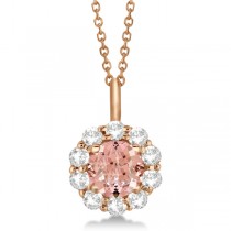Halo Diamond and Morganite Lady Di Pendant Necklace 14K Rose Gold (1.69ct)