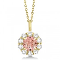 Halo Diamond and Morganite Lady Di Pendant Necklace 14K Yellow Gold (1.69ct)