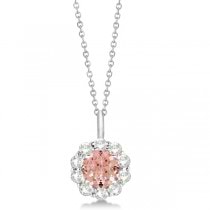 Halo Diamond and Morganite Lady Di Pendant Necklace 18k White Gold (1.69ct)