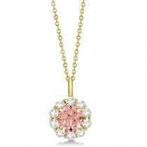 Halo Diamond and Morganite Lady Di Pendant Necklace 18k Yellow Gold (1.69ct)