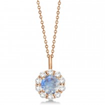 Halo Diamond and Moonstone Lady Di Pendant Necklace 14K Rose Gold (1.69ct)