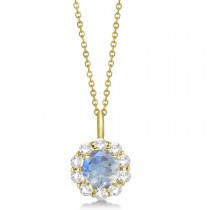 Halo Diamond and Moonstone Lady Di Pendant Necklace 14K Yellow Gold (1.69ct)