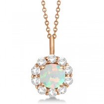 Halo Diamond and Opal Lady Di Pendant Necklace 14K Rose Gold (1.69ct)
