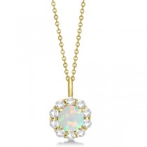 Halo Diamond and Opal Lady Di Pendant Necklace 18k Yellow Gold (1.69ct)