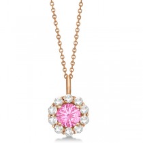 Halo Diamond and Pink Tourmaline Lady Di Pendant Necklace 18k Rose Gold (1.69ct)