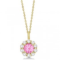 Halo Diamond and Pink Tourmaline Lady Di Pendant Necklace 18k Yellow Gold (1.69ct)
