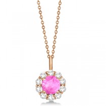 Halo Diamond and Pink Sapphire Lady Di Pendant Necklace 18k Rose Gold (1.69ct)