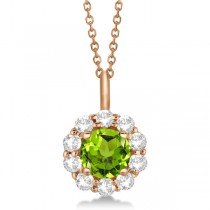 Halo Diamond and Peridot Lady Di Pendant Necklace 18k Rose Gold (1.69ct)