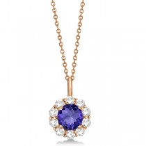 Halo Diamond and Tanzanite Lady Di Pendant Necklace 18k Rose Gold (1.69ct)