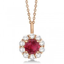 Halo Diamond and Ruby Pendant Necklace 14K Rose Gold (1.69ct)