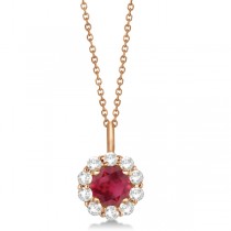 Halo Diamond and Ruby Pendant Necklace 14K Rose Gold (1.69ct)