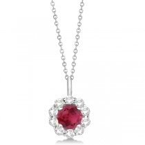 Halo Diamond and Ruby Pendant Necklace 14K White Gold (1.69ct)