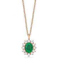 Oval Lab Emerald and Lab  Diamond Pendant Necklace 14k Rose Gold (3.60ctw)