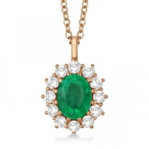 Oval Emerald and Diamond Pendant Necklace 14k Rose Gold (3.60ctw)
