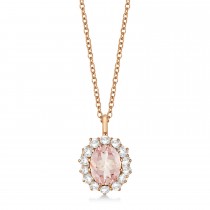 Oval Morganite and Diamond Pendant Necklace 14k Rose Gold (3.60ctw)