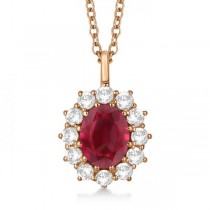 Oval Ruby and Diamond Pendant Necklace 14k Rose Gold (3.60ctw)