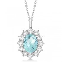 Oval Aquamarine & Diamond Pendant Necklace 14k white Gold (3.60ctw)