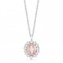 Oval Morganite and Diamond Pendant Necklace 14k White Gold (3.60ctw)
