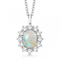 Oval Shape Opal & Diamond Pendant Necklace 14k White Gold (3.60ctw)