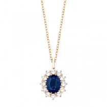 Oval Lab Blue Sapphire & Lab  Diamond Pendant Necklace 14k Rose Gold (3.60ctw)