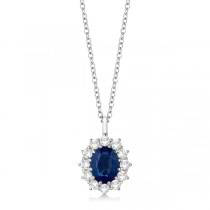 Oval Blue Sapphire & Diamond Pendant Necklace 18k White Gold (3.60ctw)
