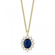 Oval Blue Sapphire & Diamond Pendant Necklace 18k Yellow Gold (3.60ctw)
