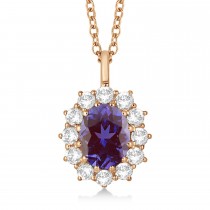 Oval Lab Alexandrite and Diamond Pendant Necklace 14k Yellow Gold (3.60ctw)
