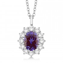 Oval Lab Alexandrite and Diamond Pendant Necklace 14k White Gold (3.60ctw)