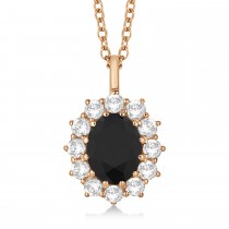 Oval Black & White Diamond Pendant Necklace 14k Rose Gold (2.80ctw)