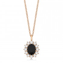 Oval Black & White Diamond Pendant Necklace 18k Rose Gold (2.80ctw)