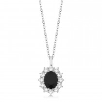 Oval Black & White Diamond Pendant Necklace 18k White Gold (2.80ctw)