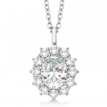 Oval Moissanite and Diamond Pendant Necklace 14k White Gold (3.60ctw)