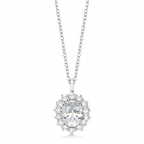 Oval Moissanite and Diamond Pendant Necklace 14k White Gold (3.60ctw)