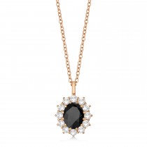 Oval Onyx and Diamond Pendant Necklace 14k Yellow Gold (3.60ctw)