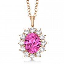 Oval Pink Tourmaline & Diamond Lady Di Pendant 14k Rose Gold (3.60ctw)