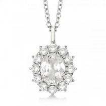 Oval White Topaz & Diamond Pendant Necklace 14k White Gold (3.60ct)