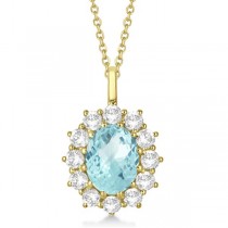 Oval Aquamarine and Diamond Pendant Necklace 14k Yellow Gold (3.60ctw)