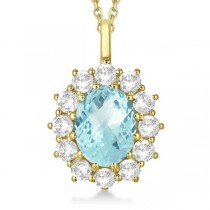 Oval Aquamarine and Diamond Pendant Necklace 14k Yellow Gold (3.60ctw)
