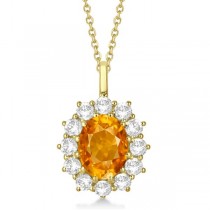 Oval Citrine and Diamond Pendant Necklace 14k Yellow Gold (3.60ctw)