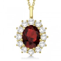 Oval Garnet and Diamond Pendant Necklace 14k Yellow Gold (3.60ctw)