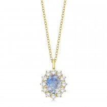 Oval Moonstone and Diamond Pendant Necklace 14k Yellow Gold (2.80ctw)