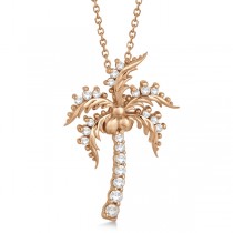 Diamond Palm Tree Pendant Necklace 14K Rose Gold (0.37ct)