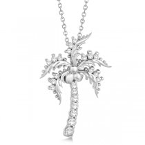Diamond Palm Tree Pendant Necklace 14K White Gold (0.37ct)
