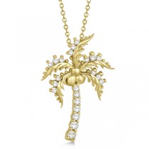Diamond Palm Tree Pendant Necklace 14K Yellow Gold (0.37ct)