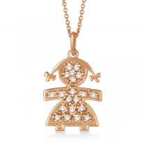 Pave-Set Diamond Girl Shape Pendant Necklace 14K Rose Gold (0.15ct)