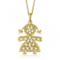 Pave-Set Diamond Girl Shape Pendant Necklace 14K Yellow Gold (0.15ct)