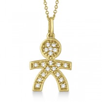 Pave-Set Diamond Boy Shape Pendant Necklace 14K Yellow Gold (0.15ct)