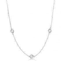 Diamond Station Three Stone Bezel-Set Necklace 14k White Gold (1.50ct)