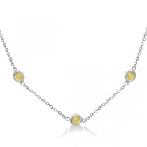 Fancy Yellow Diamond Station Necklace 14K White Gold (0.76ct)