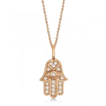 Diamond Hamsa Pendant Necklace 18k Rose Gold (0.16ct)
